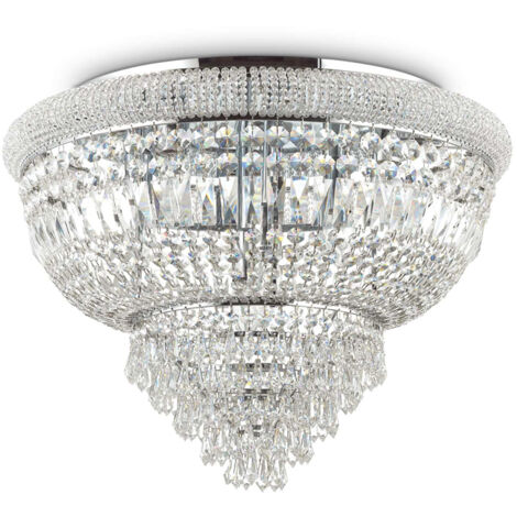 Plafoniera Classica Dubai Metallo-Cristallo Cromo 24 Luci E14