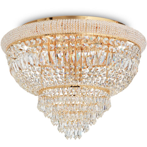Plafoniera Classica Dubai Metallo-Cristallo Ottone 24 Luci E14