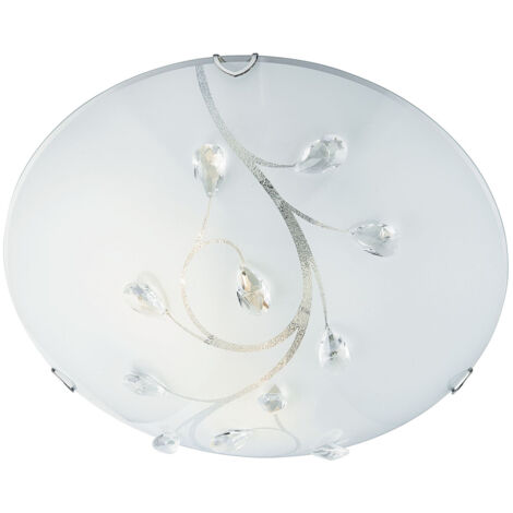 Plafoniera Classica Dunkerque Acciaio Bianco Vetro Cromo 1 Luce E27 D30Cm