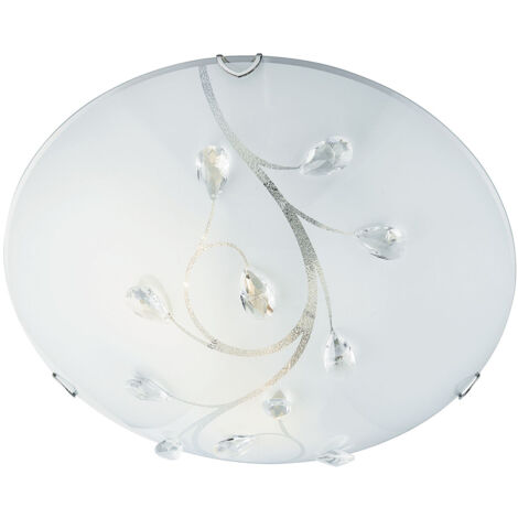 Plafoniera Classica Dunkerque Acciaio Bianco Vetro Cromo 1 Luce E27 D40Cm