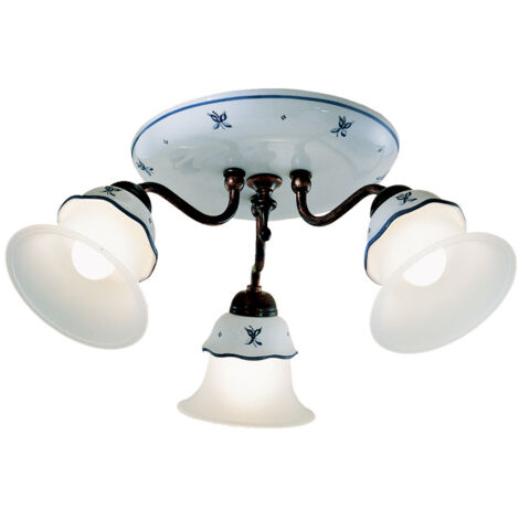 Plafoniera Classica Ferrara Metallo E Ceramica Nero Sfumato Rame 3 Luci E14