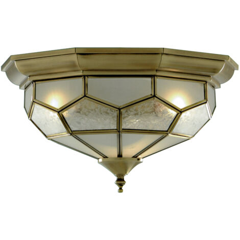 Plafoniera Classica Pisa Ii Ottone Vetro 2 Luci E14