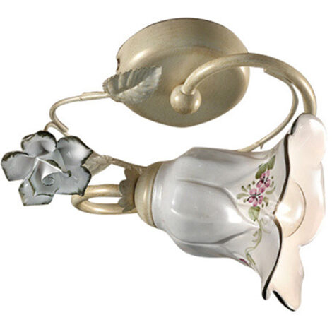Plafoniera Classica Pisa Metallo E Ceramica Bianco Sfumato Oro 1 Luce E14