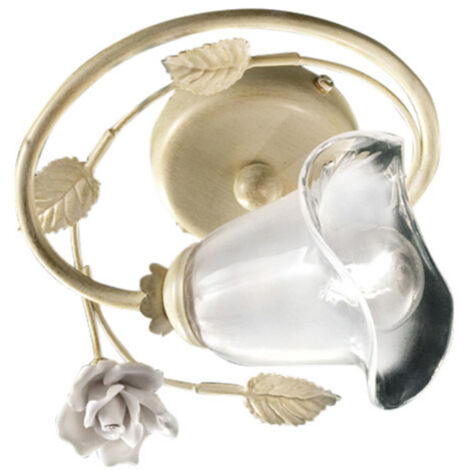 Plafoniera Classica Siena Metallo E Ceramica Bianco Sfumato Oro 1 Luce E14