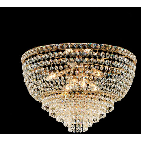 Plafoniera Classica Wagner Metallo Oro E Cristallo 6 Luci E14