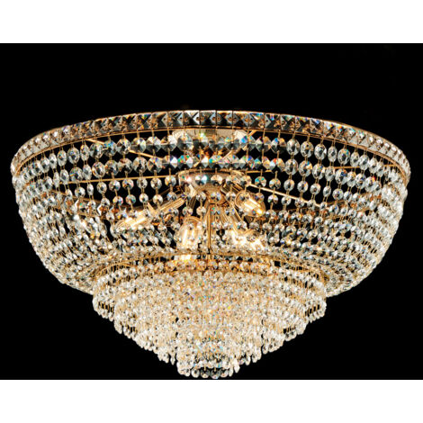 Plafoniera Classica Wagner Metallo Oro E Cristallo 8 Luci E14