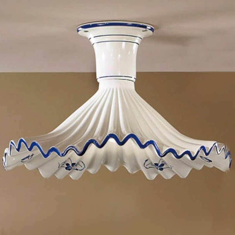 Image of Plafoniera classico Due P Illuminazione anna pl30 e27 led ceramica lampada soffitto, ceramica-gesso con bordo blu
