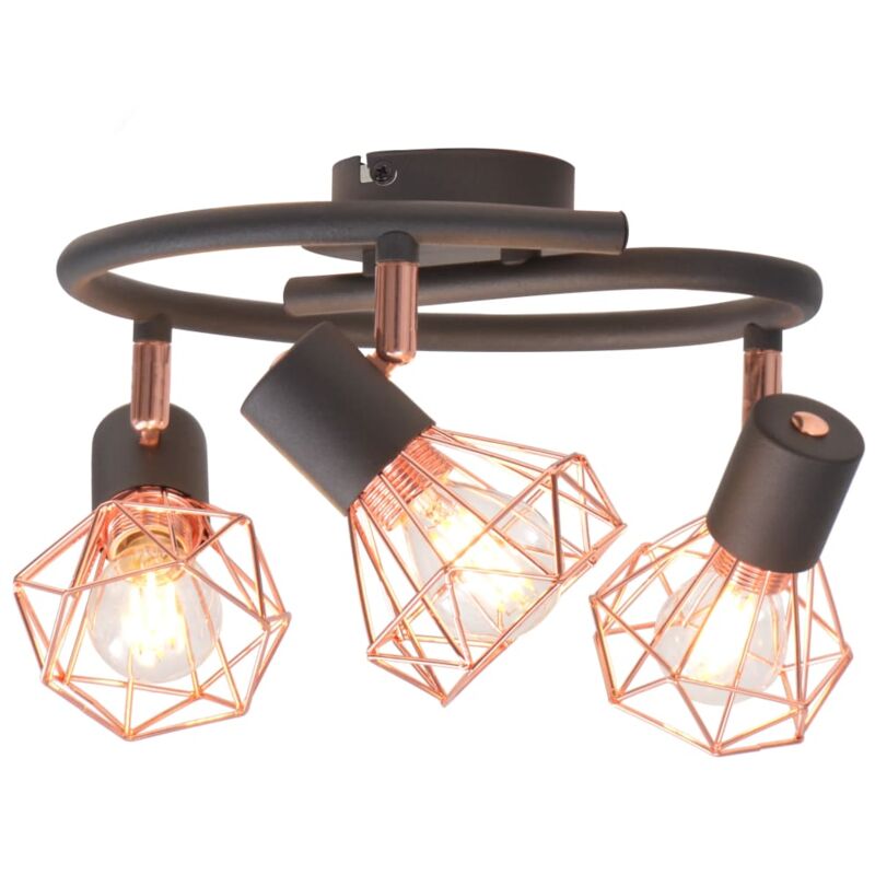 Plafoniera con 3 Faretti E14 Nera e Rame