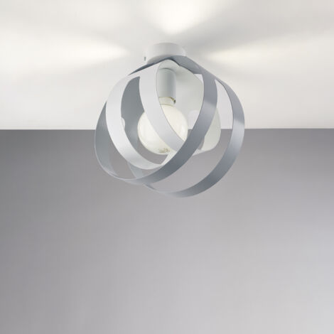 Plafoniera con diffusore taglio laser in ferro laccato bianco e grigio 1 luce H.28 - Ø26