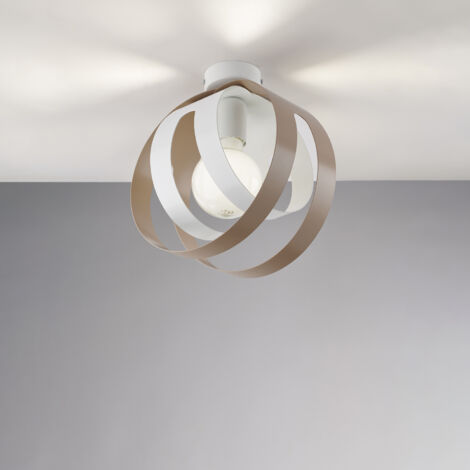 Plafoniera con diffusore taglio laser in ferro laccato bianco e tortora 1 luce H.28 - Ø26