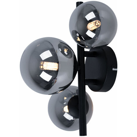 Plafoniera con faretto in vetro plafoniere a sfera sfere in vetro tavolo da pranzo, LED nero 3 fiamme, 3x 3,5W 3x 350lm 3000K, LxH 21x28 cm