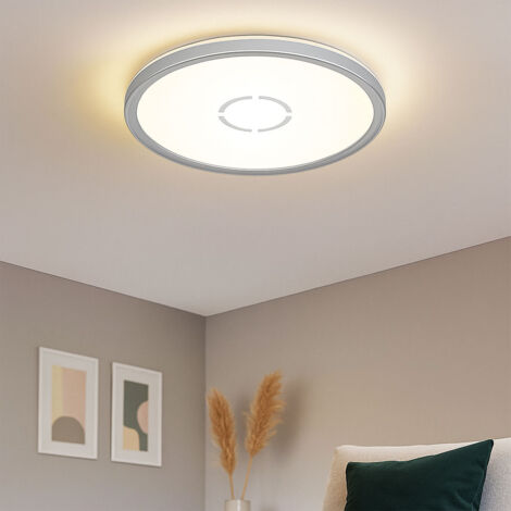Plafoniera con retroilluminazione Plafoniera a LED rotonda lampada da corridoio lampada da cucina in argento, retroilluminazione, 18W 2400lm bianco neutro, DxH 29,3 x 2,8cm