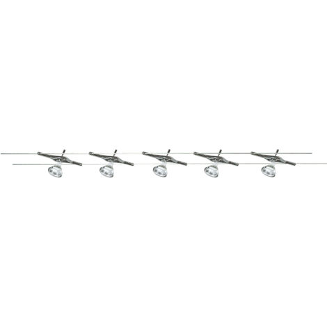 Plafoniera Contemp Cavo Acciaio Cromo Policarbonato Argento 5 Luci Gu5.3 5X5W
