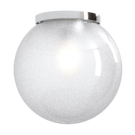 Plafoniera Contemp Glitter Metallo Cromo Vetro Soffiato Trasp 1 Luce E27 25Cm