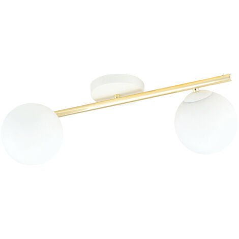 Plafoniera Contemporanea 2 Luci Eracle In Acciaio Oro E Sfere Vetro Bianco