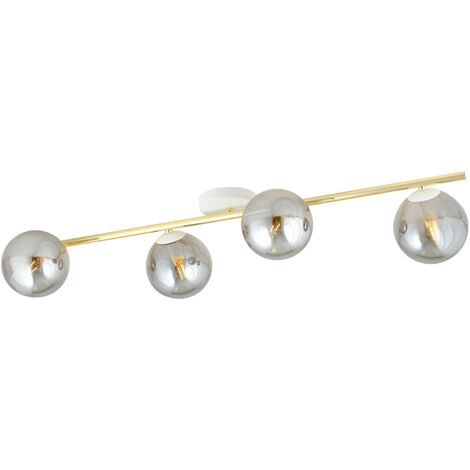 Plafoniera Contemporanea 4 Luci Eracle In Acciaio Oro/Bianco E Sfere Vetro Fumè