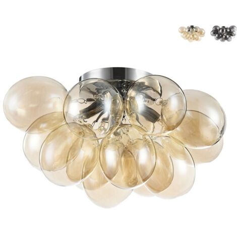 Plafoniera Contemporanea Balbo  Metallo Nichel 4 Luci Diffusori Cognac