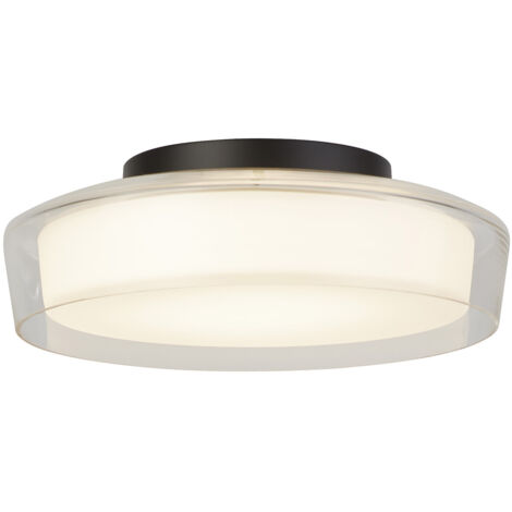 Plafoniera Contemporanea Disco Acciaio Nero Vetro Trasparente Led 14W 3000K