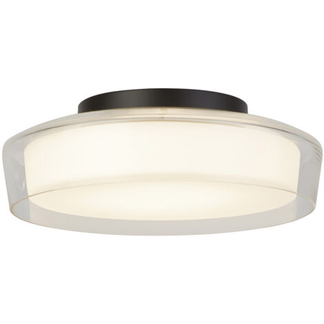 Plafoniera Contemporanea Disco Acciaio Nero Vetro Trasparente Led 14W 3000K