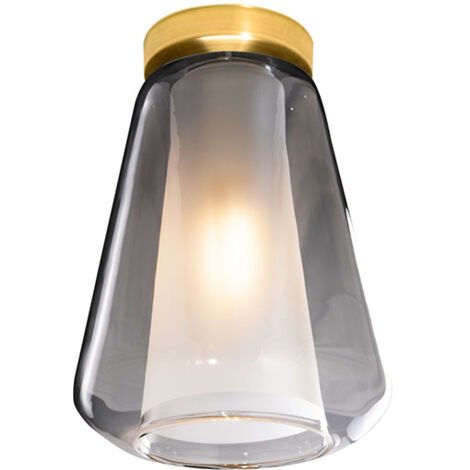 Plafoniera Contemporanea Double Skin Metallo Ottone Vetro Fumè 1 Luce E27