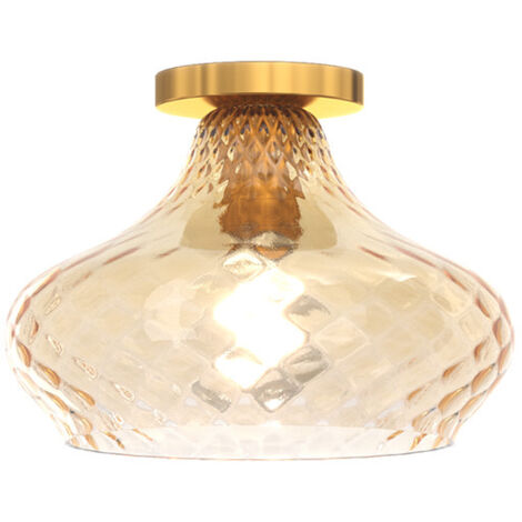 Plafoniera Contemporanea Dress Metallo Ottone Vetro Ambra 1 Luce E27