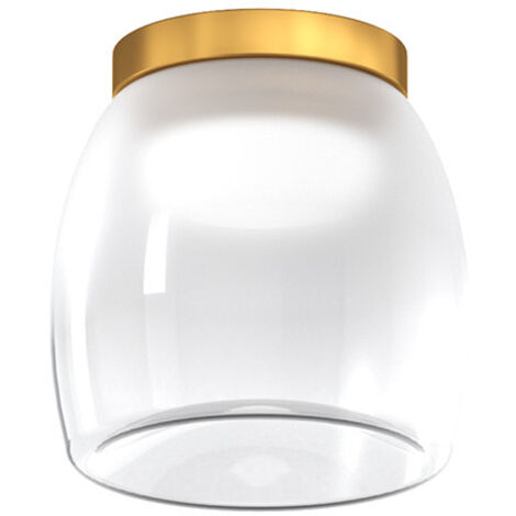 Plafoniera Contemporanea Drum Metallo Oro Vetro Bianco 1 Luce Led 8W Calda
