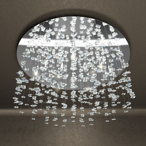 Plafoniera Contemporanea Flare Metallo Cromo Cristallo 12 Luci G9