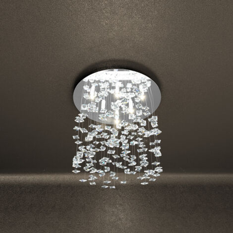 Plafoniera Contemporanea Flare Metallo Cromo Cristallo 6 Luci G9