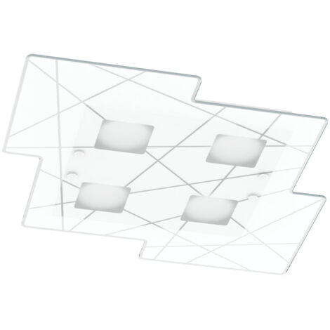 Plafoniera Contemporanea Focus Metallo Bianco Vetro 4 Luci Gx53