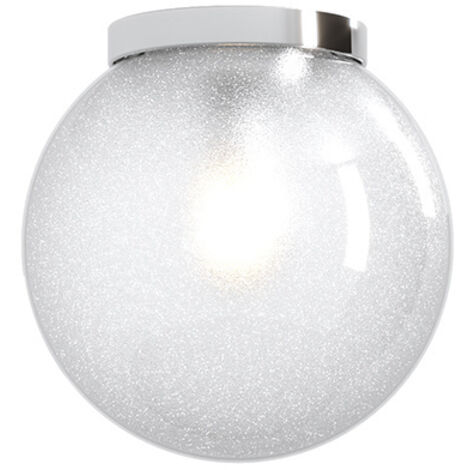 Plafoniera Contemporanea Glitter Metallo Cromo Vetro Soffiato Trasp 1 Luce E14