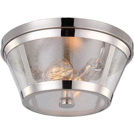 Plafoniera Contemporanea Harrow Alluminio Nichel Lucido Vetro 2 Luci E27