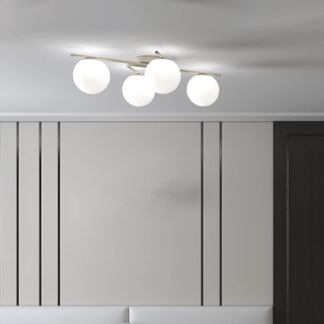Plafoniera Contemporanea Holly Metallo Marrone Vetro Bianco 4 Luci E27