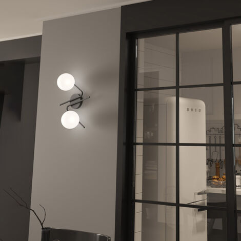 Plafoniera Contemporanea Holly Metallo Nero Vetro Bianco 2 Luci E27