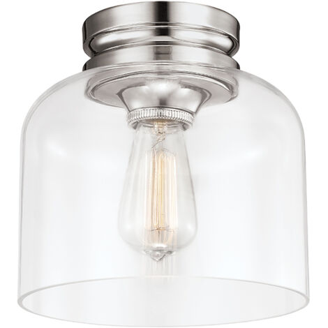 Plafoniera Contemporanea Hounslow Acciaio Nichel Lucido Vetro 1 Luce E27