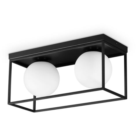 Plafoniera Contemporanea Lingotto Metallo Nero 2 Luci E14 28W Ip20