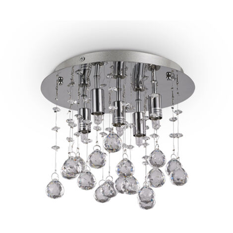 Plafoniera Contemporanea Moonlight Metallo-Cristallo Cromo 5 Luci G9 3W 3000K