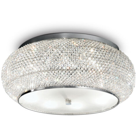 Plafoniera Contemporanea Pasha' Metallo-Cristallo Cromo 10 Luci E14