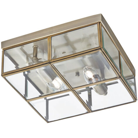 Plafoniera Contemporanea Pisa Acciaio Ottone Vetro 2 Luci E14