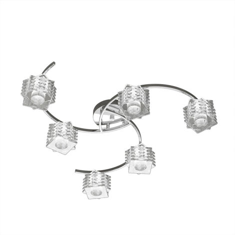 Plafoniera Contemporanea Rubik Metallo Cromo Diffusore Cristallo 6 Luci G9