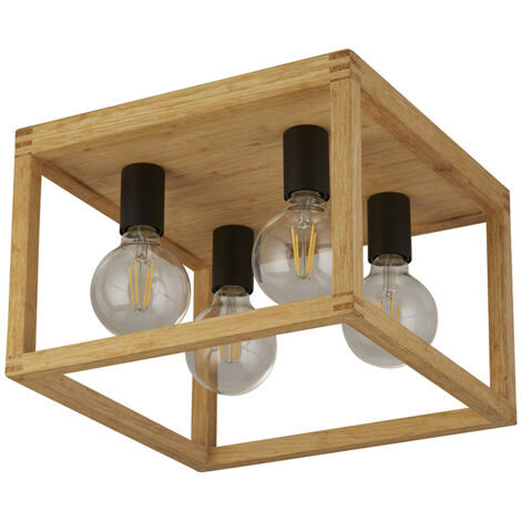 Plafoniera Contemporanea Square Legno Marrone Nero 4 Luci E27