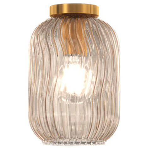 Plafoniera Contemporanea Tender Metallo Ottone Satinato Vetro Ambra 1 Luce E27