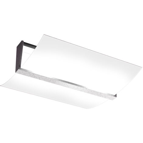 Plafoniera Contemporanea Wood Met. Foglia Argento Vetro Bianco 2 Luci E27 43Cm