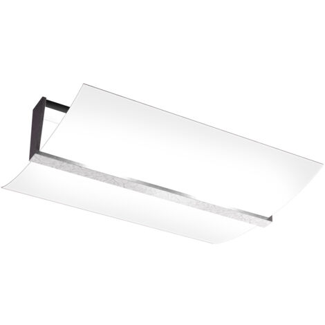 Plafoniera Contemporanea Wood Met. Foglia Argento Vetro Bianco 2 Luci E27 53Cm