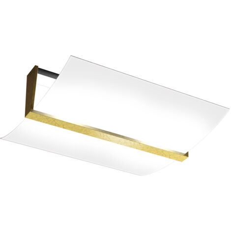 Plafoniera Contemporanea Wood Metallo Foglia Oro Vetro Bianco 2 Luci E27 43Cm