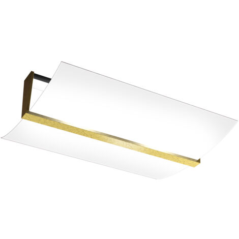 Plafoniera Contemporanea Wood Metallo Foglia Oro Vetro Bianco 2 Luci E27 53Cm