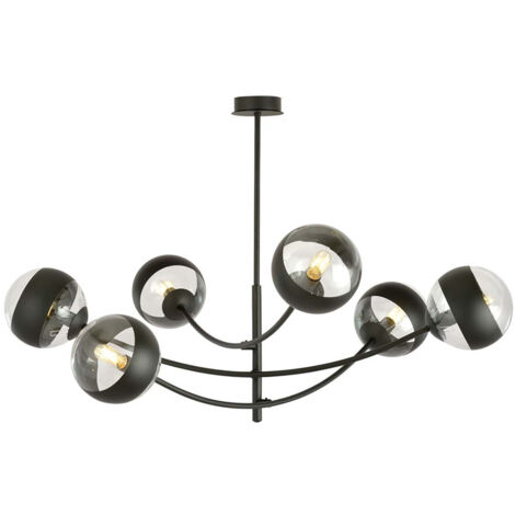 Plafoniera Contemporaneo Oceano Acciaio Nero 6 Luci E14 Ip20