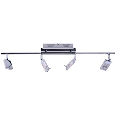 ETC-SHOP Plafoniera cromata spot strip 4 lampadine lampada da soggiorno orientabile, metallo plastica, 4x LED 3W 170Lm bianco caldo, LxPxH 67x17x17 cm