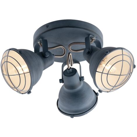"Plafoniera CUBA in metallo grigio stile industrial con tre diffusori"