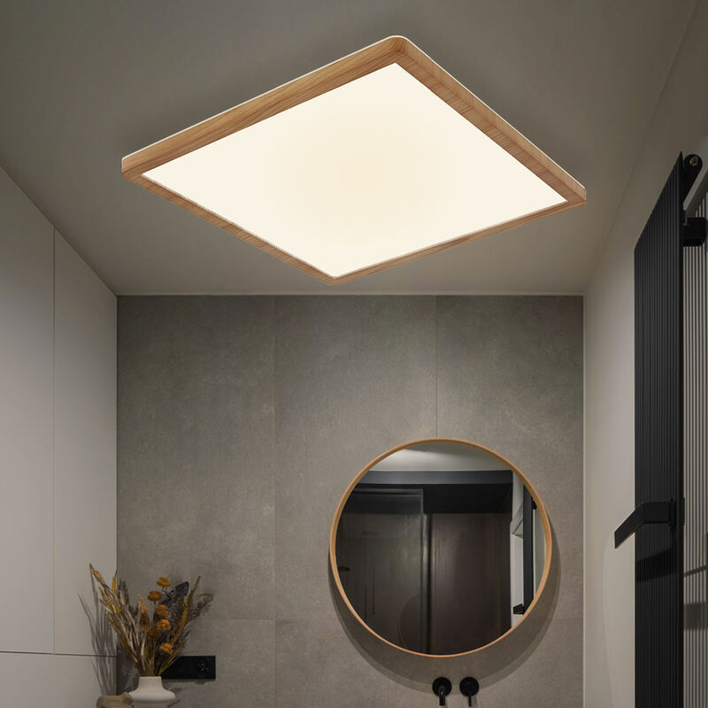 Image of Globo - Plafoniera da bagno lampada da soffitto led 3 livelli dimmer lampada da soggiorno, retroilluminazione, aspetto legno, 18W 1600lm bianco