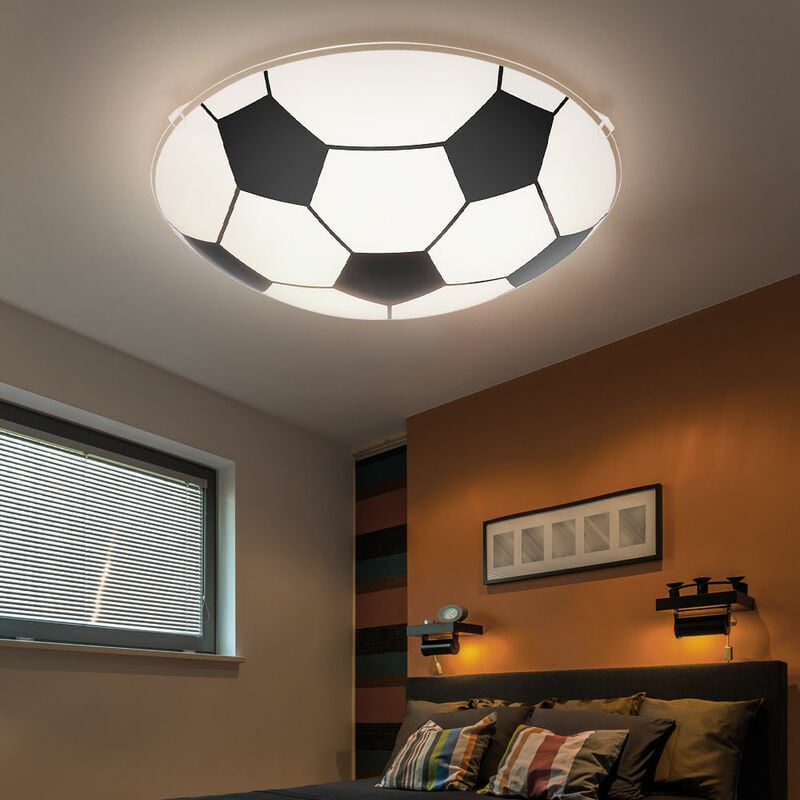 Image of Etc-shop - Plafoniera da calcio per cameretta dei bambini, lampada da parete in vetro satinato in un set di lampadine a led